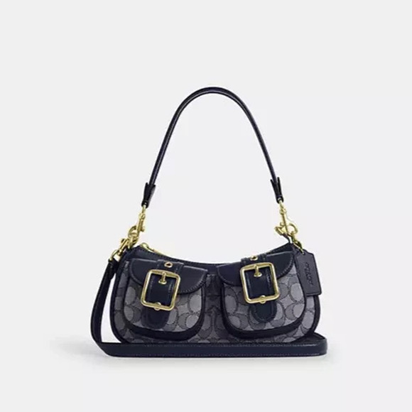 COACH Ashton Bag In Signature Jacquard CBJ00 Gold/Navy/Midnight Navy - Picture 1 of 11